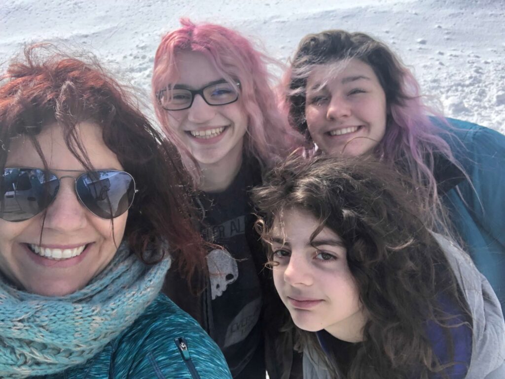 Lake Tahoe- mom and daughters in the snow